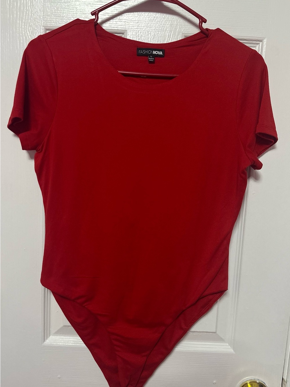 Fashion Nova Red Short Sleeve Scoop Neck Bodysuit